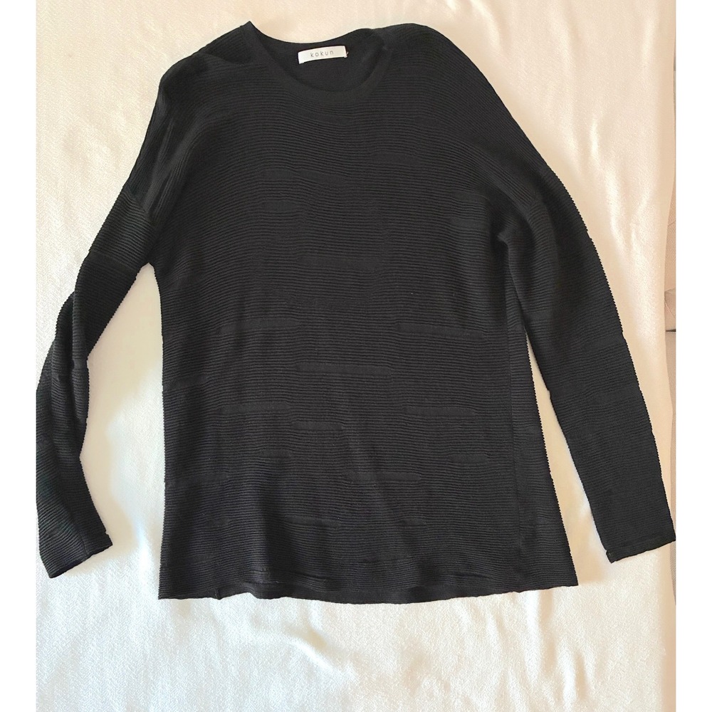 Kokun Sweater Womens XL Black Bamboo Cashmere Ribbed Knit Pullover Excellent
